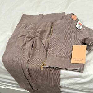 Mocha Ribbed Two-Piece Set